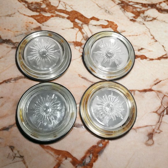 Unique Italian Genuine Crystal Silverplated Coaster by Leonard Set of-4 - Picture 4 of 6